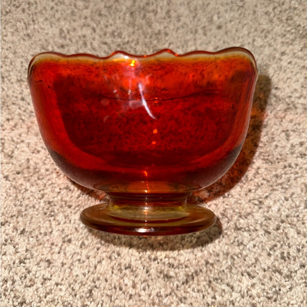 Vintage Orange Glass Bowl With Scalloped Edges.